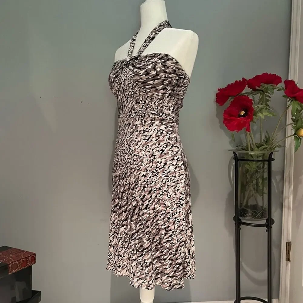 NEW Ann Taylor Jersey Halter Tie Abstract Paint Drop Strapless A-line Dress X…